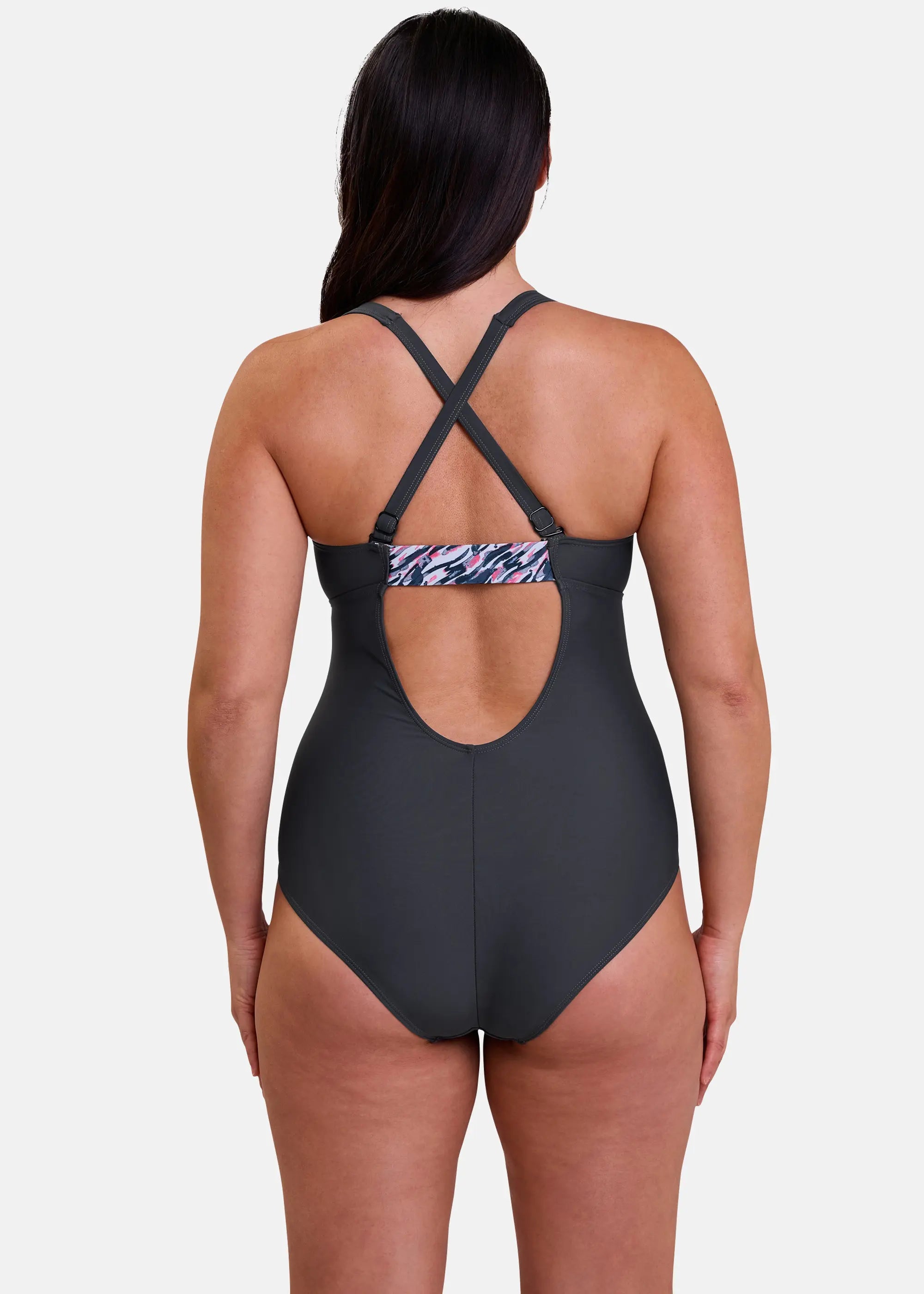 Wireless One-Piece Swimsuit Bondi Beach Grey & Graphic Print