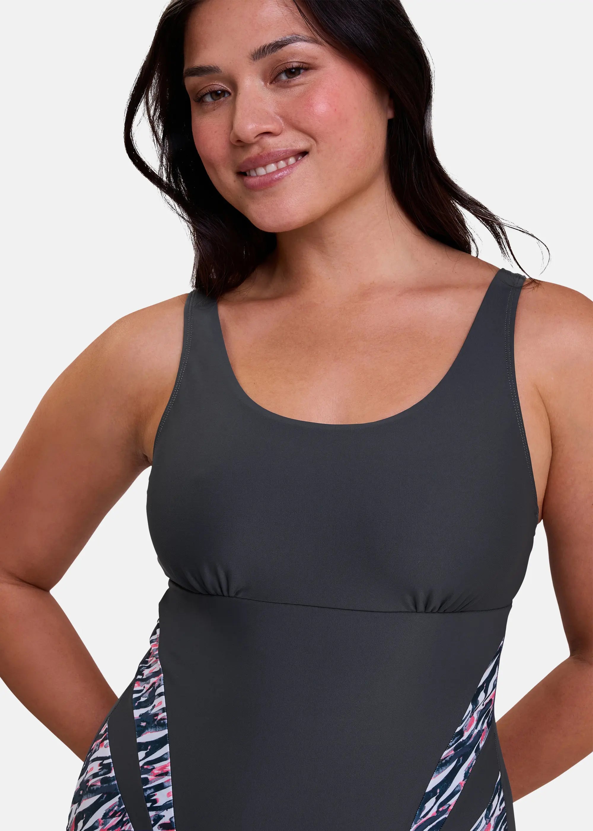 Wireless One-Piece Swimsuit Bondi Beach Grey & Graphic Print