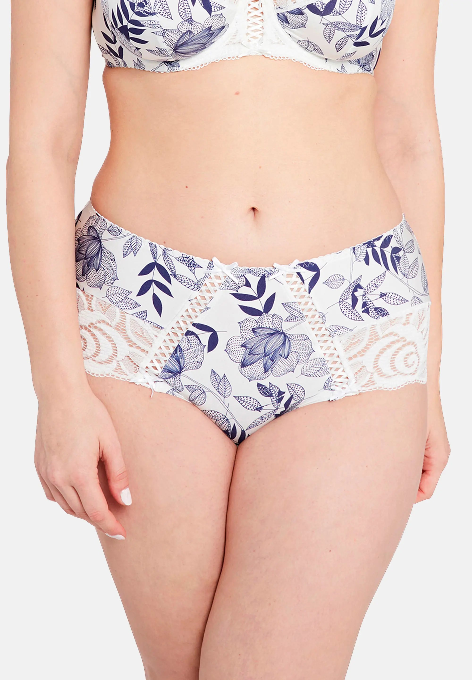 Shorty Amélie Print Blue Foliage Print Ribbon