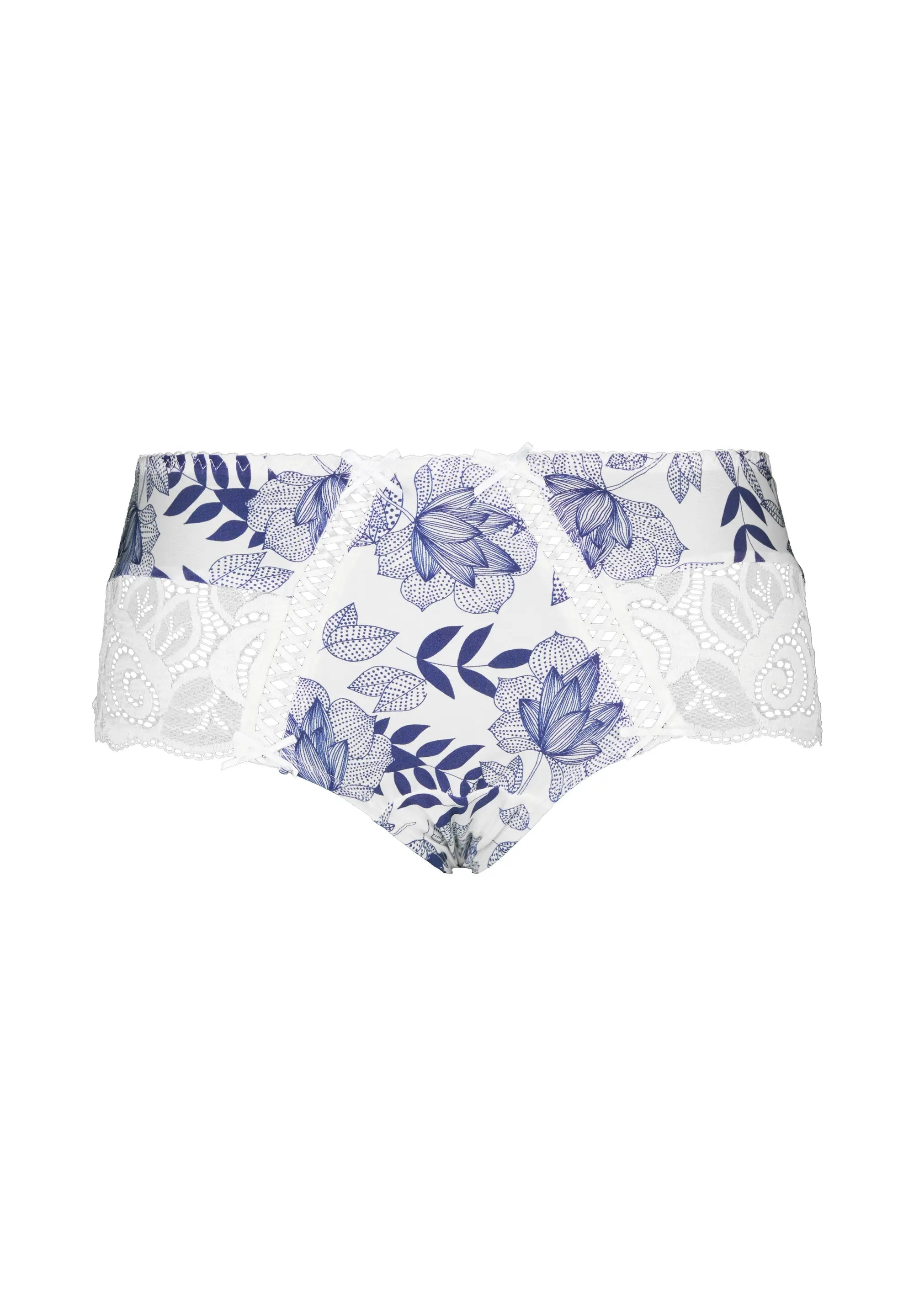 Shorty Amélie Print Blue Foliage Print Ribbon