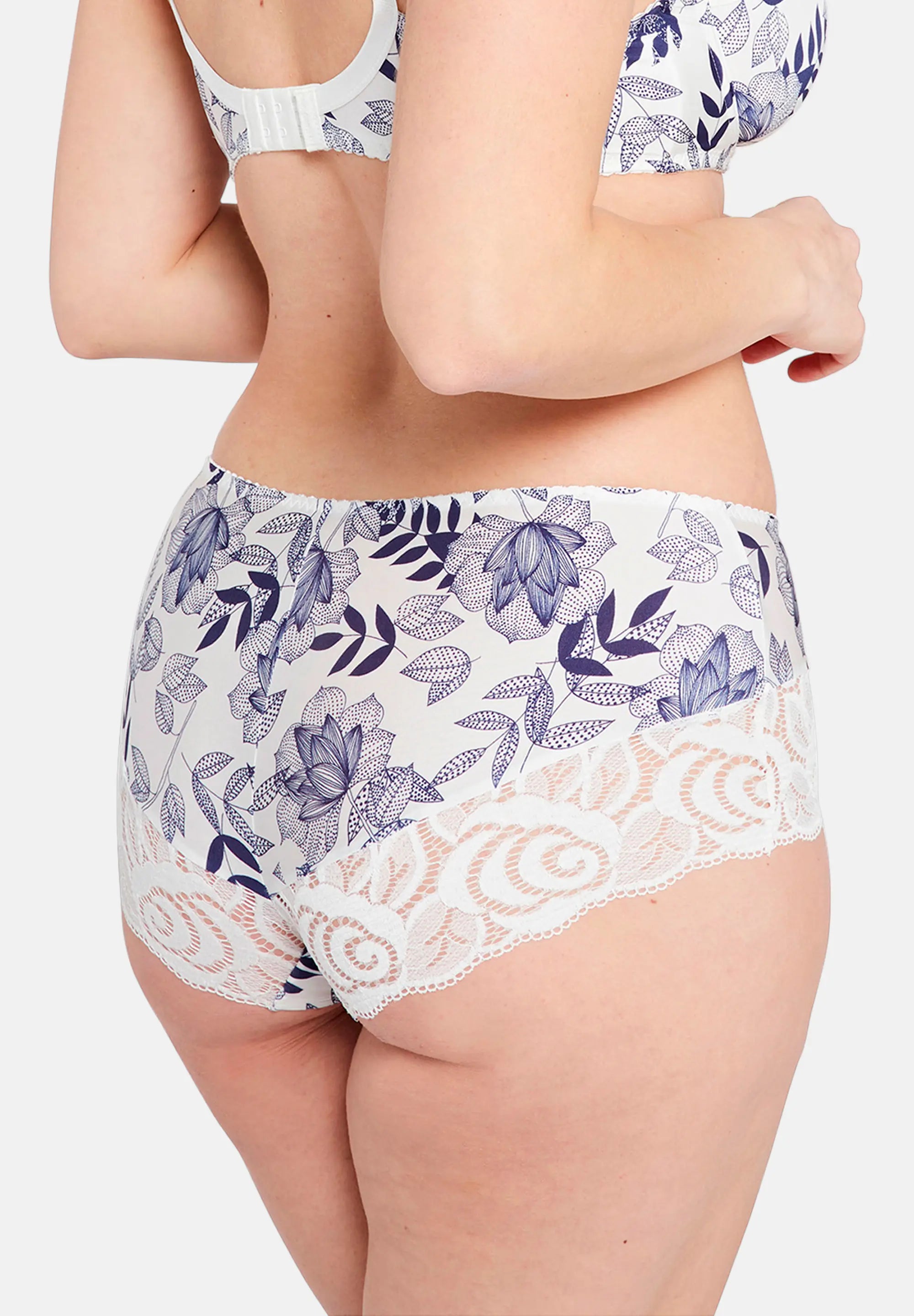 Shorty Amélie Print Blue Foliage Print Ribbon