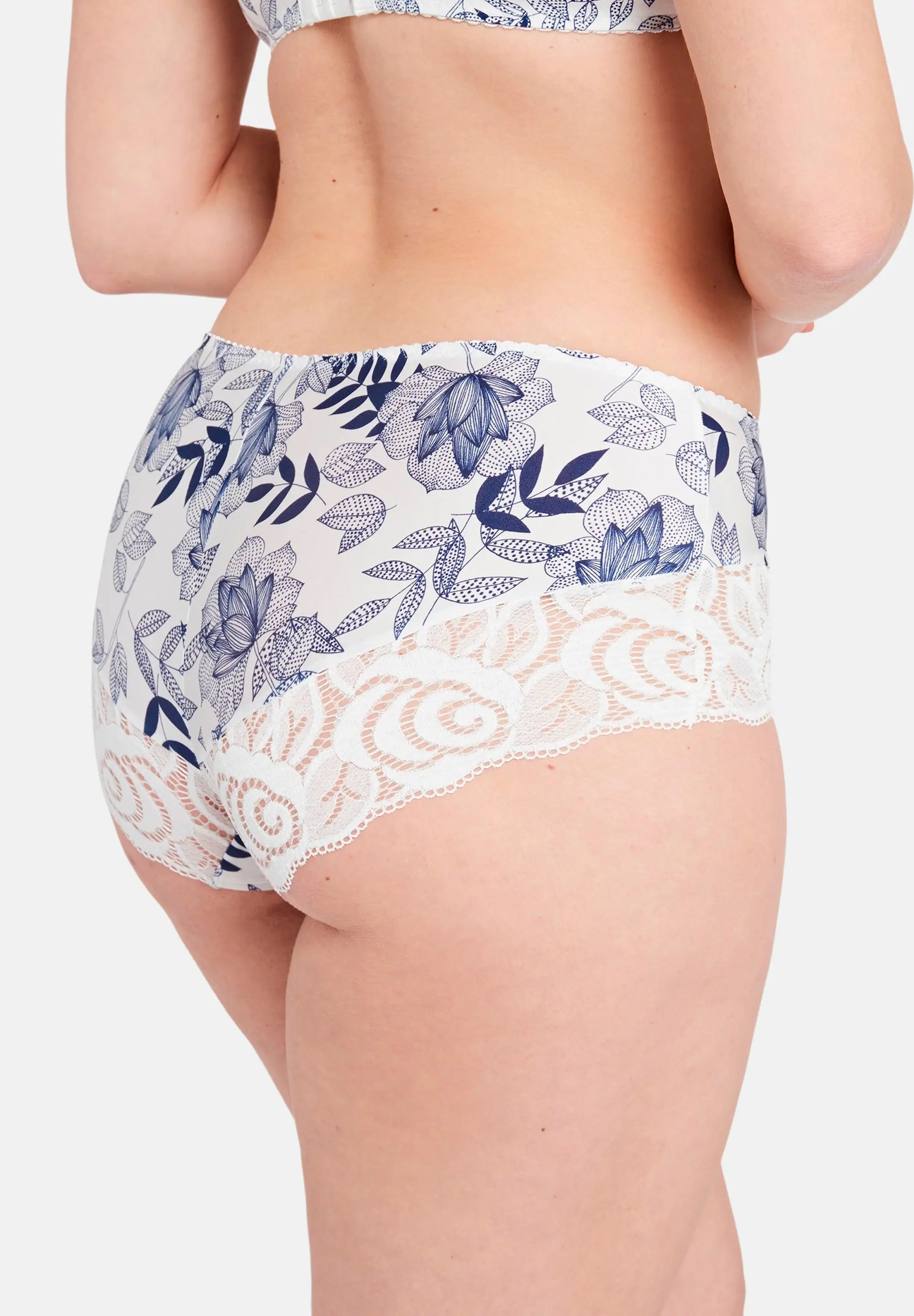 Shorty Amélie Print Blue Foliage Print Ribbon