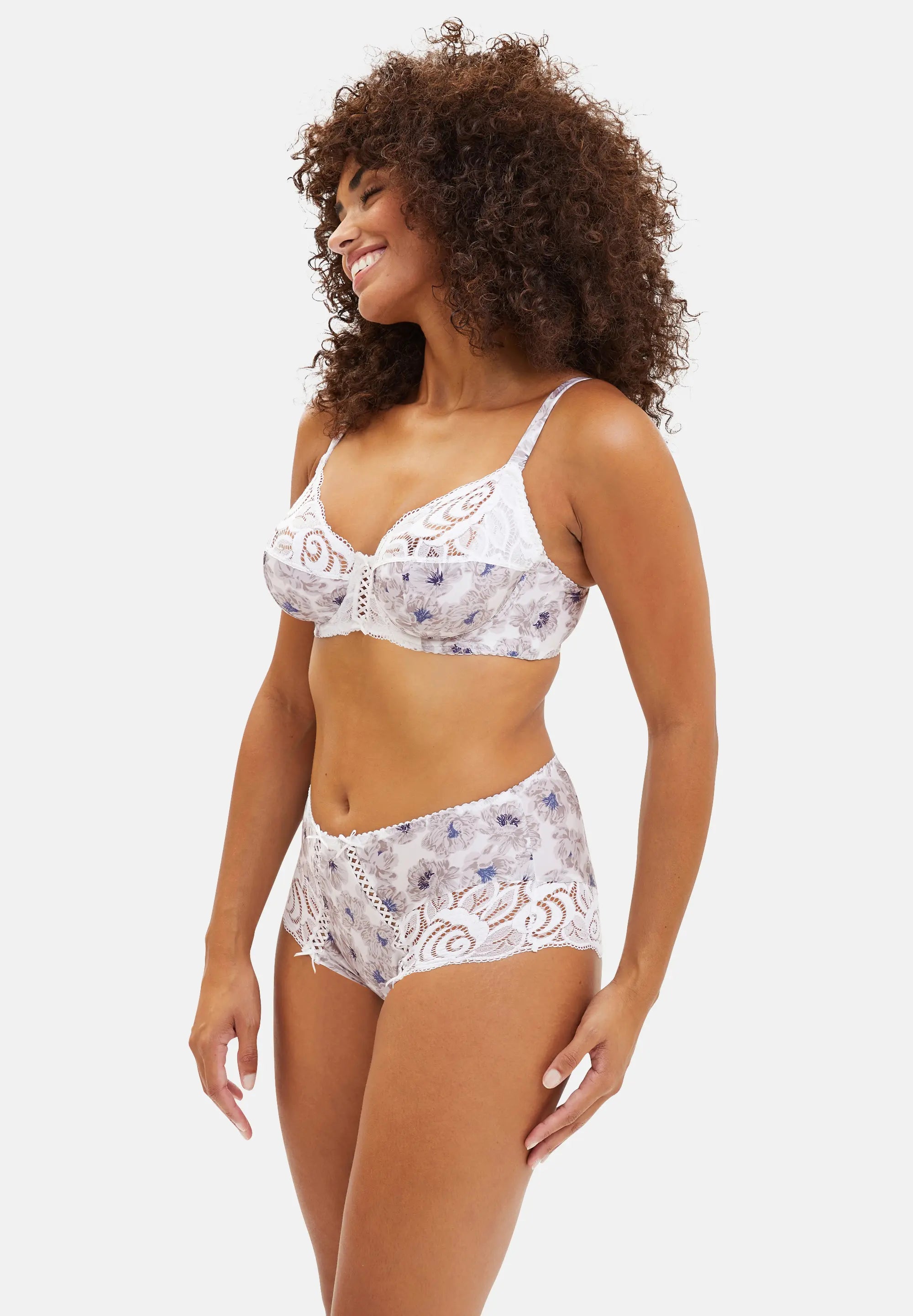 Shorty Amélie Print Imprimé Floral Bleu et Gris Clair