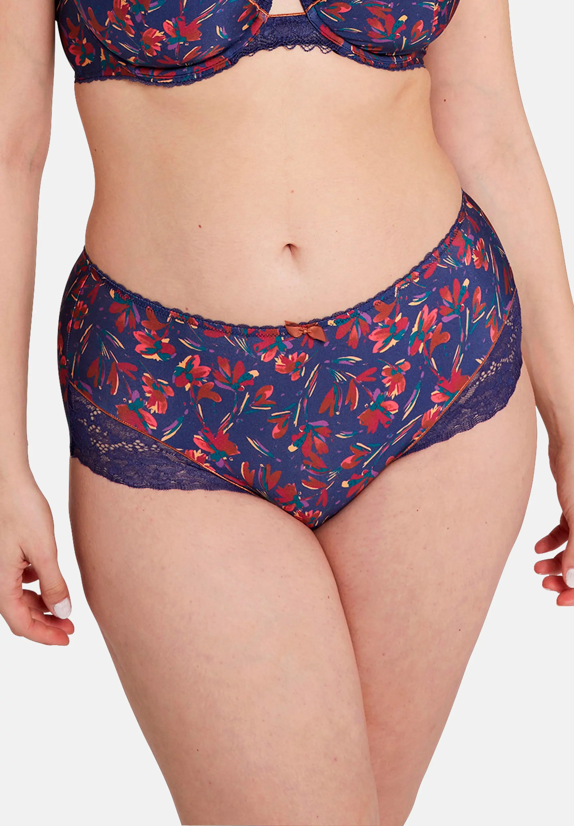 Paars Shorty bloemenprint blauw lint