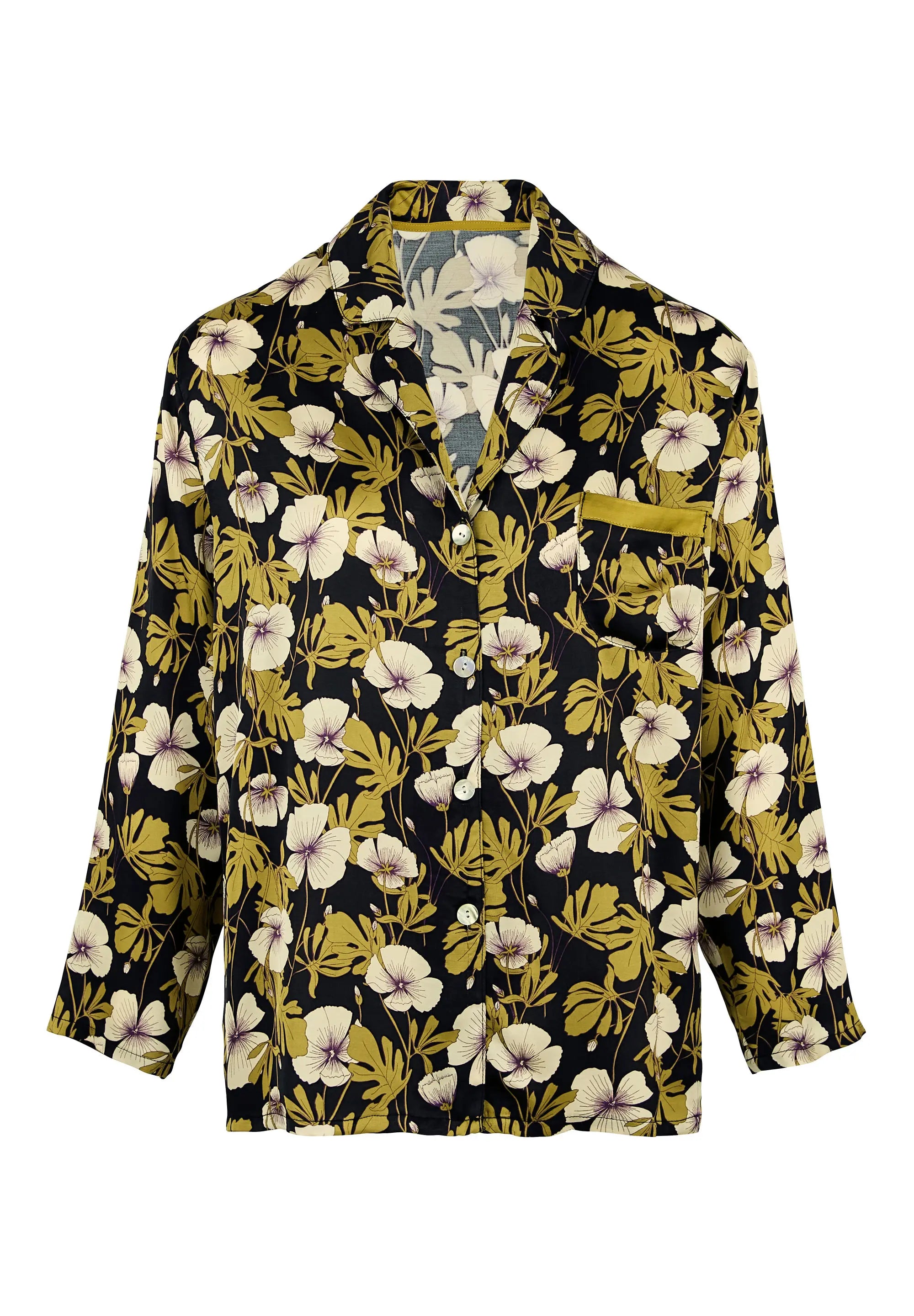 Camicia Trendy Mix Stampa fogliame Monstera nera