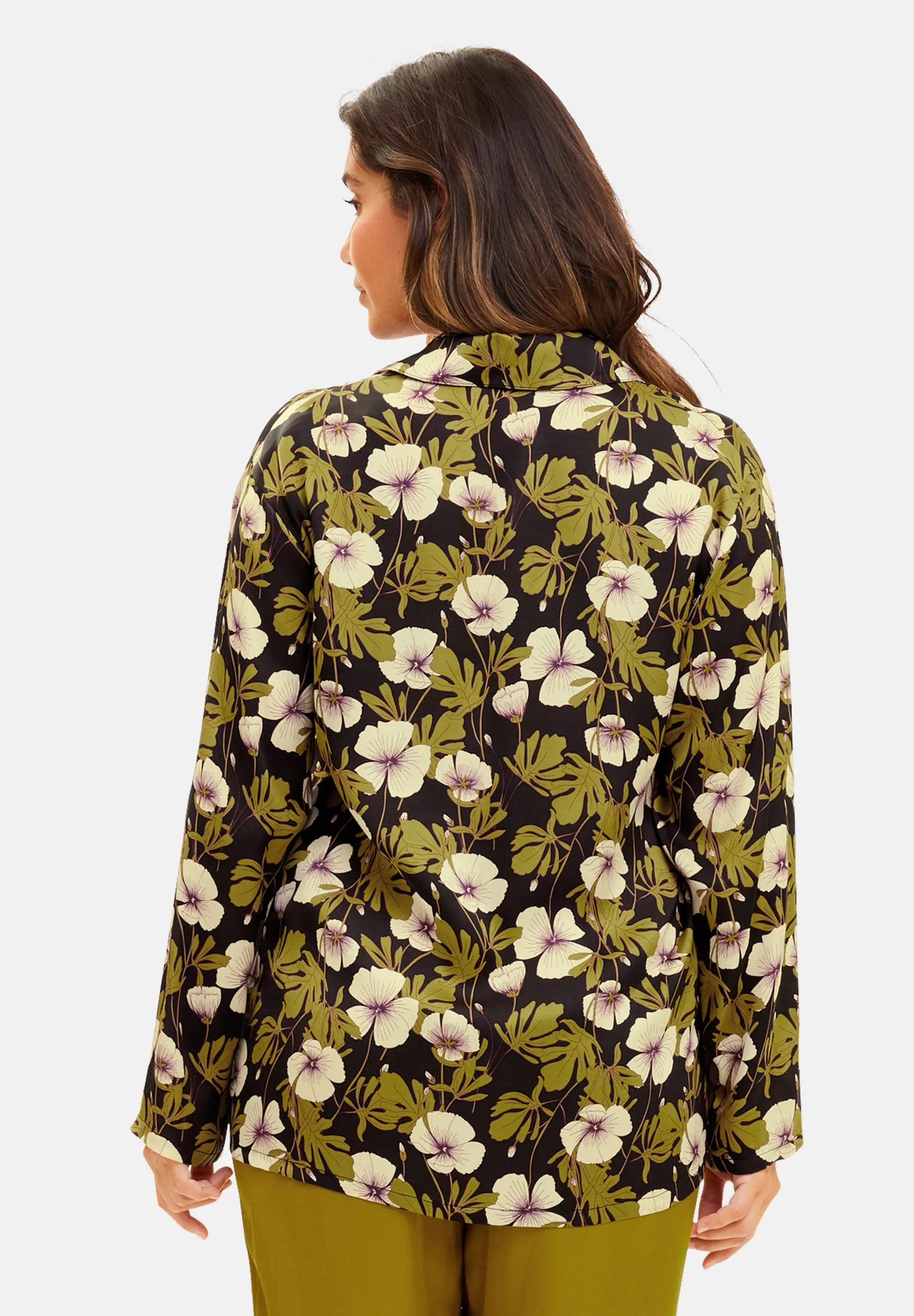 Blouse Trendy Mix Black Monstera Leaf Print