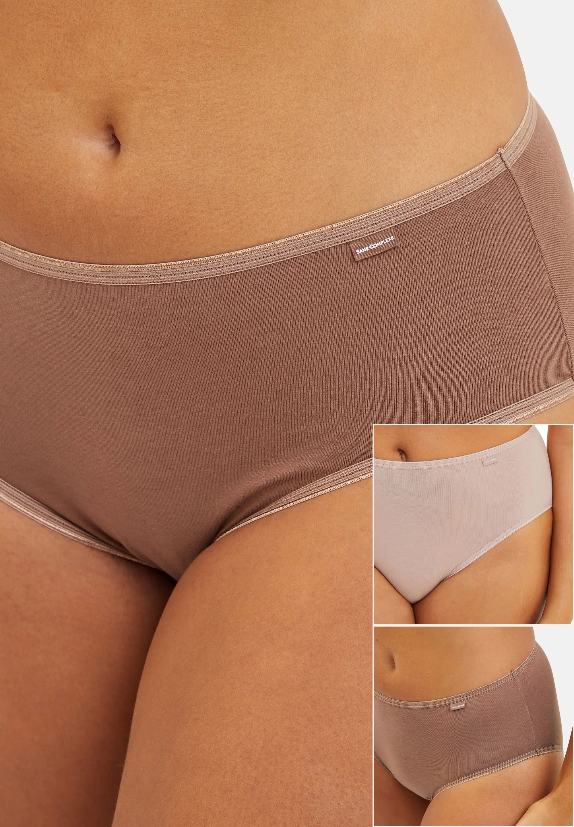 Lote de 3 - Braguita clásica Simplement Coton Marron+Mocha+Blush Beige