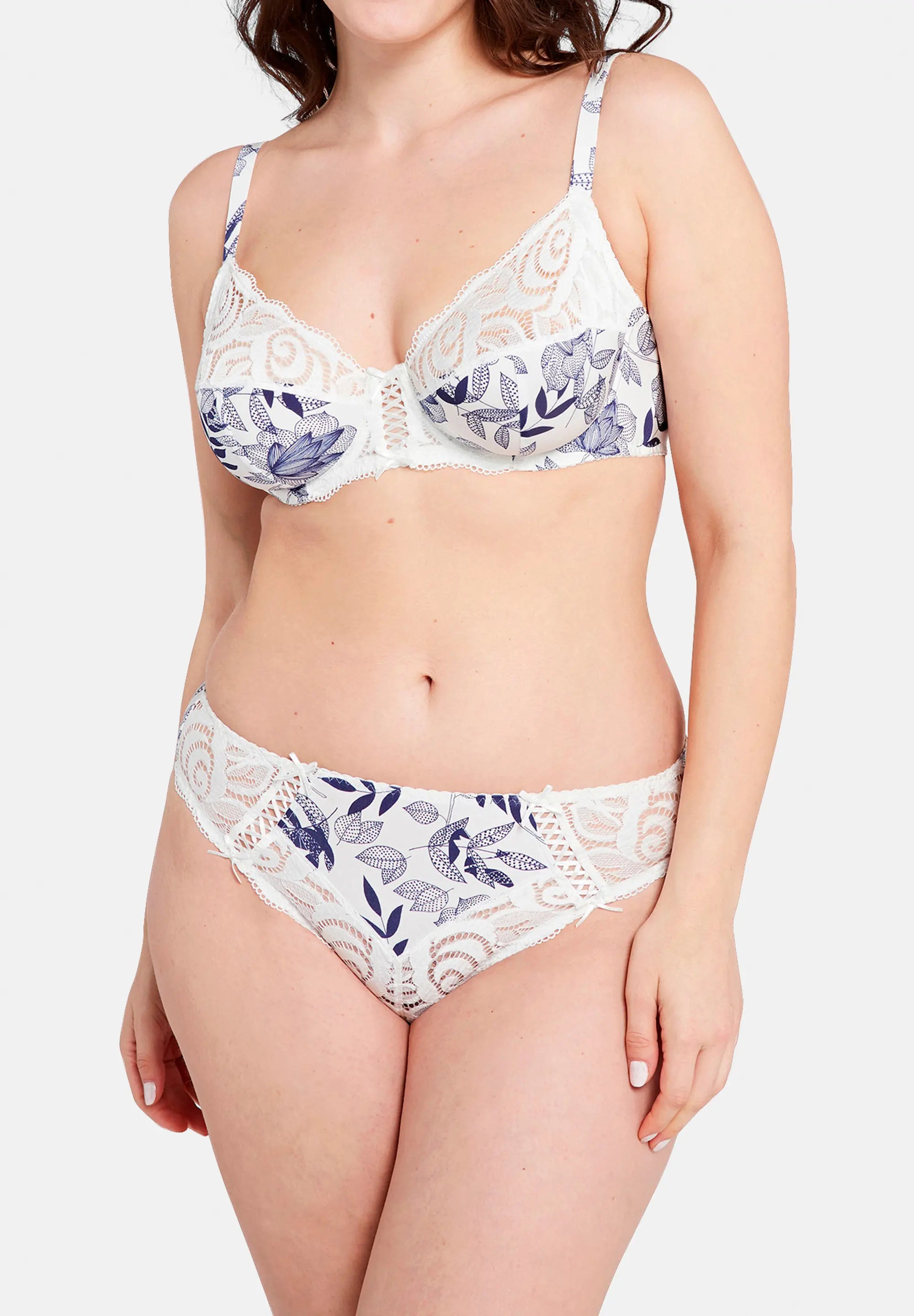 Braguita clásica Amélie Print Impreso Hojas Azul Ruban