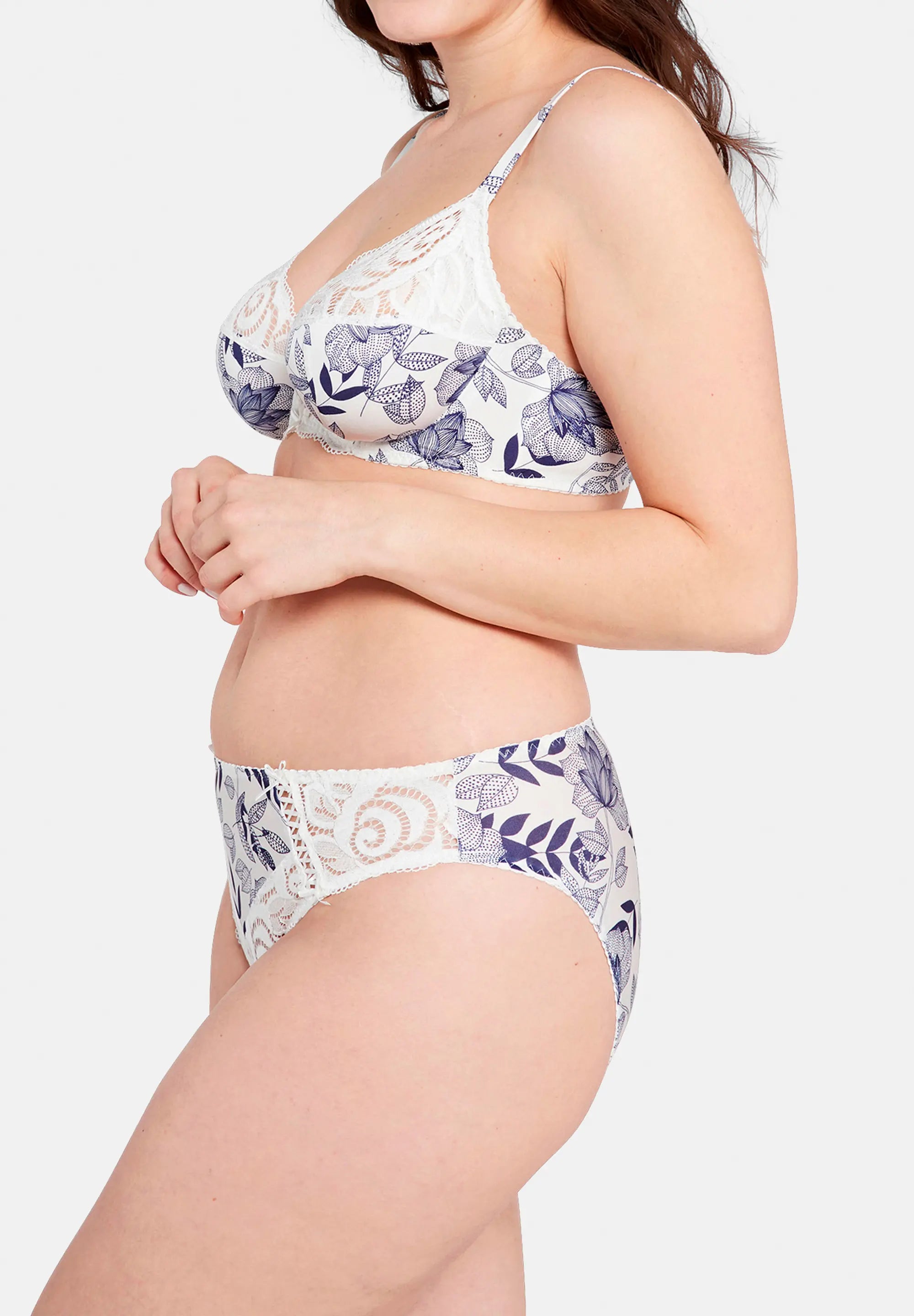 Braguita clásica Amélie Print Impreso Hojas Azul Ruban