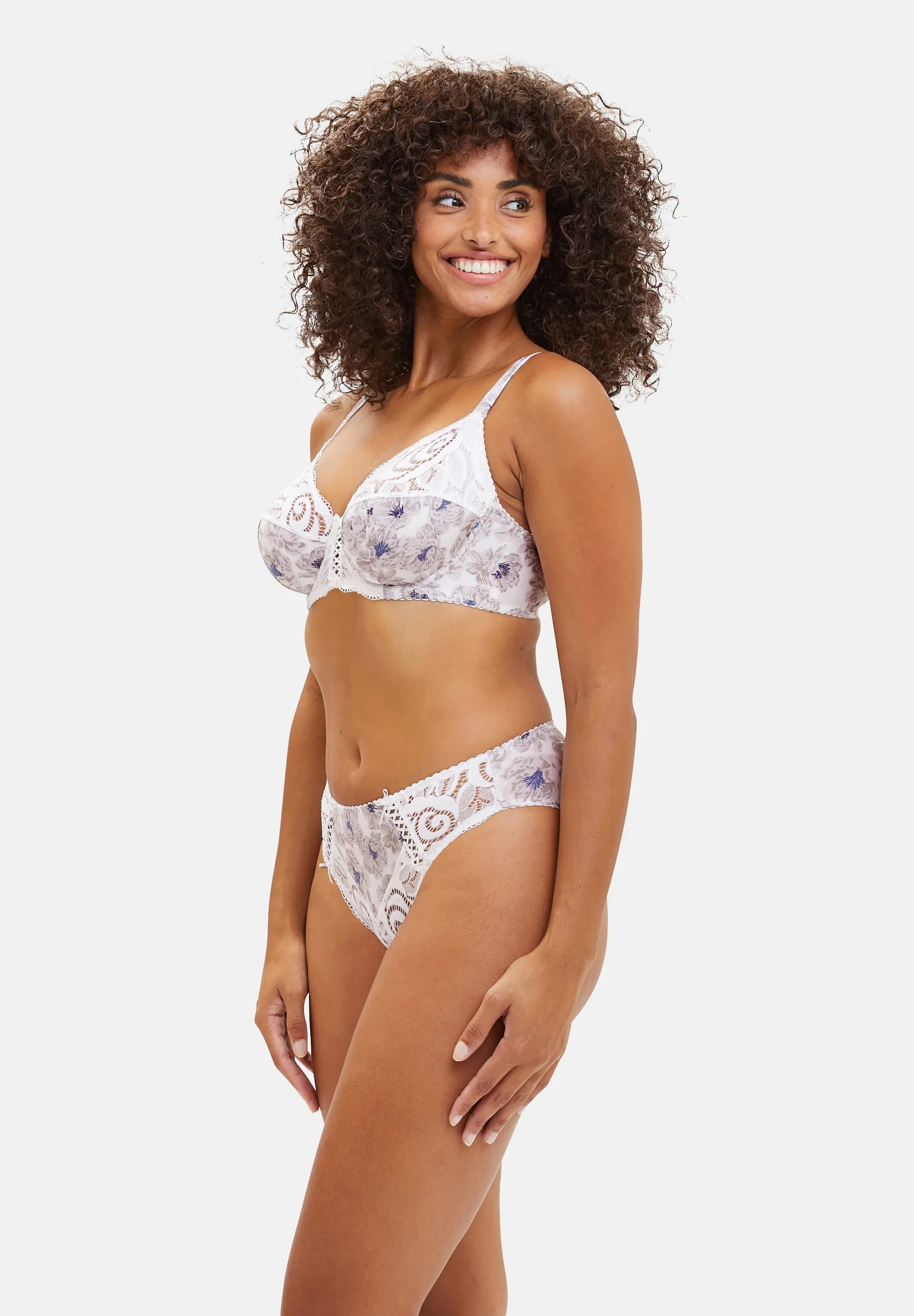 Slip Amélie Print Imprimé Floral Bleu et Gris Clair