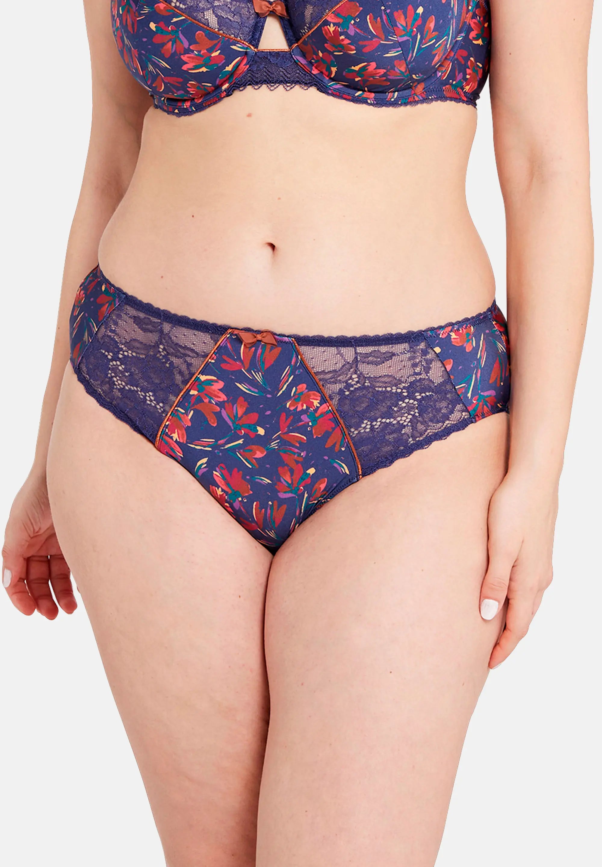 Purple Floral Print Briefs Blue Ribbon