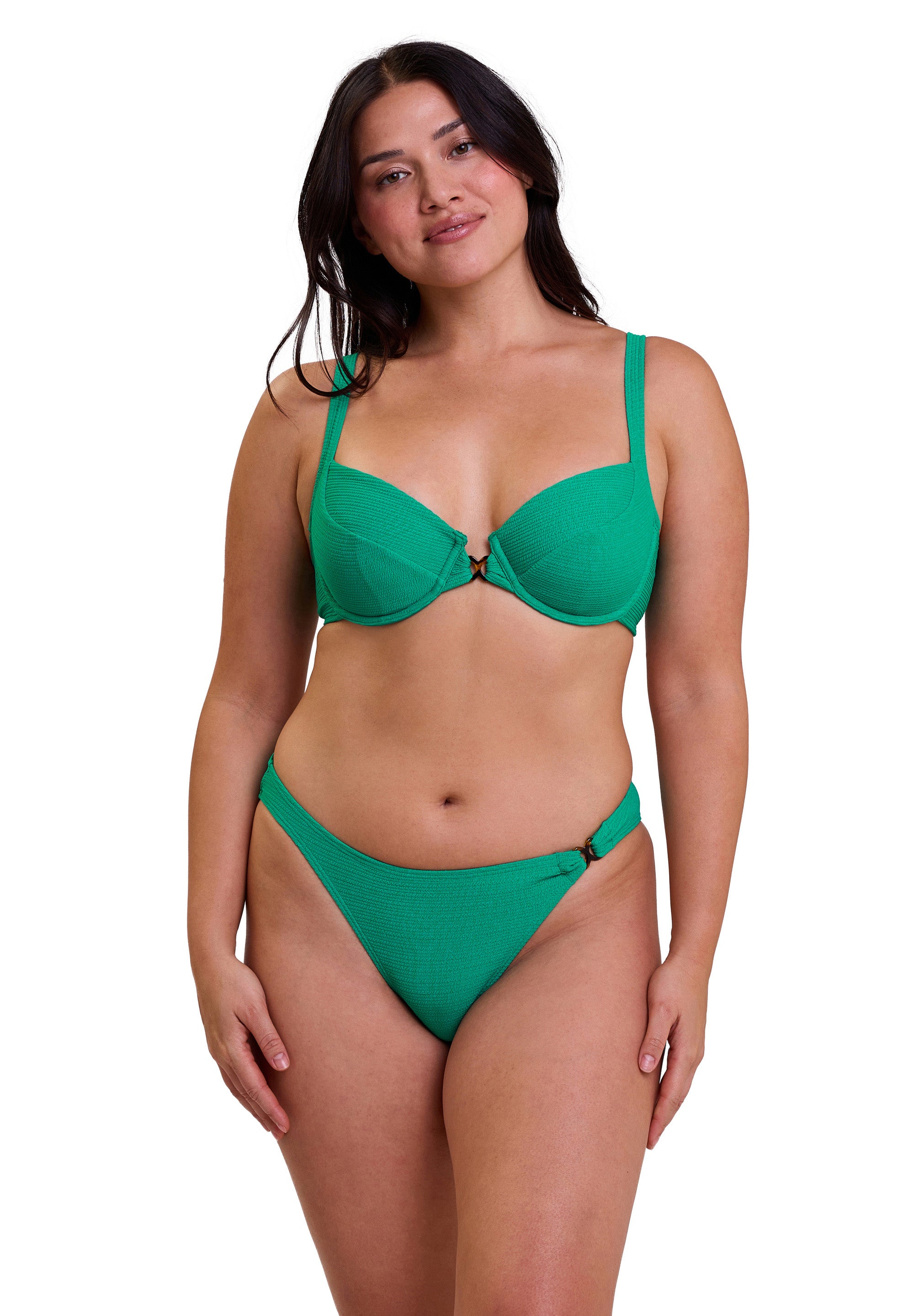 Glamorous Textured High-Leg Swim Briefs Tropical Green