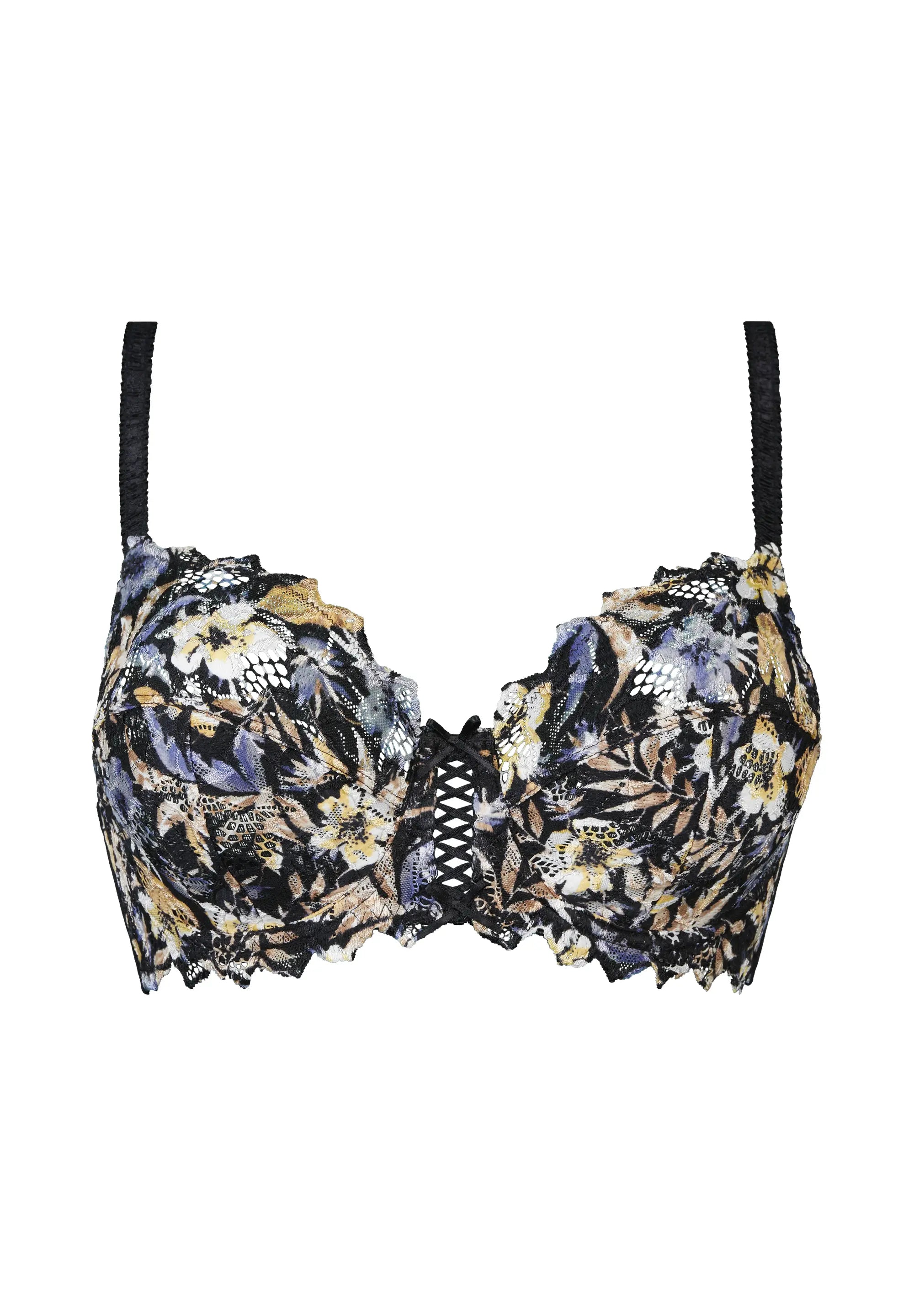 Arum Mosaïc Floral Print Full Cup Bra Black Background