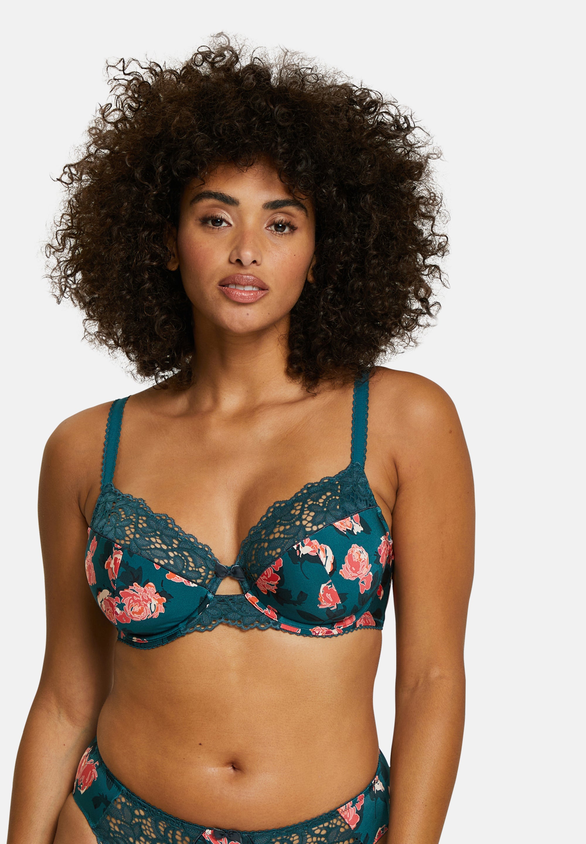 Sans Complexe Arum 70564-HJF Dusty Olive Green Floral Lace Non-Padded  Underwired Full Cup Bra 42E 
