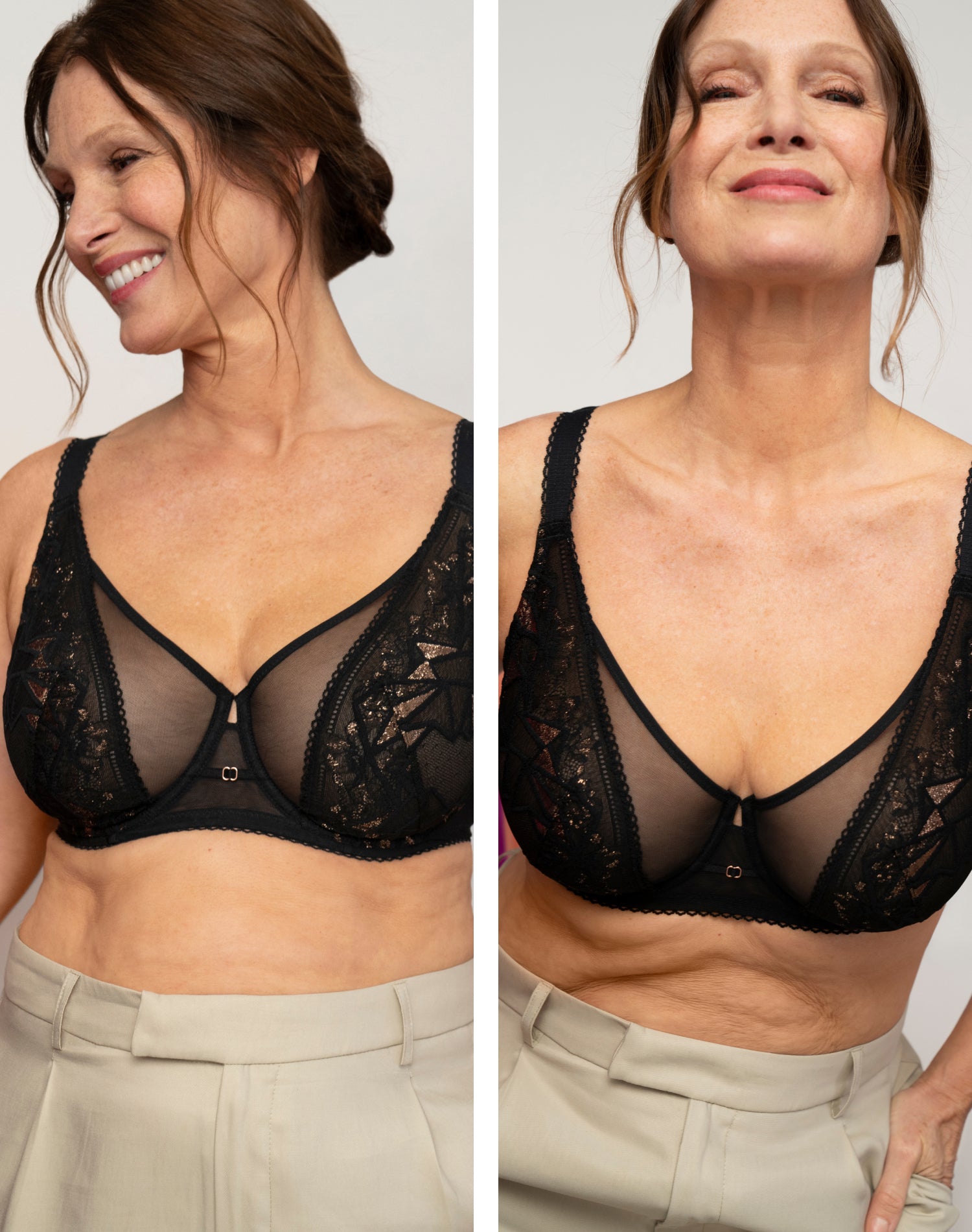 Parmi ses modèles favoris, Marie a choisi le soutien-gorge corbeille Désiré en coloris Noir & Lurex Cuivré.