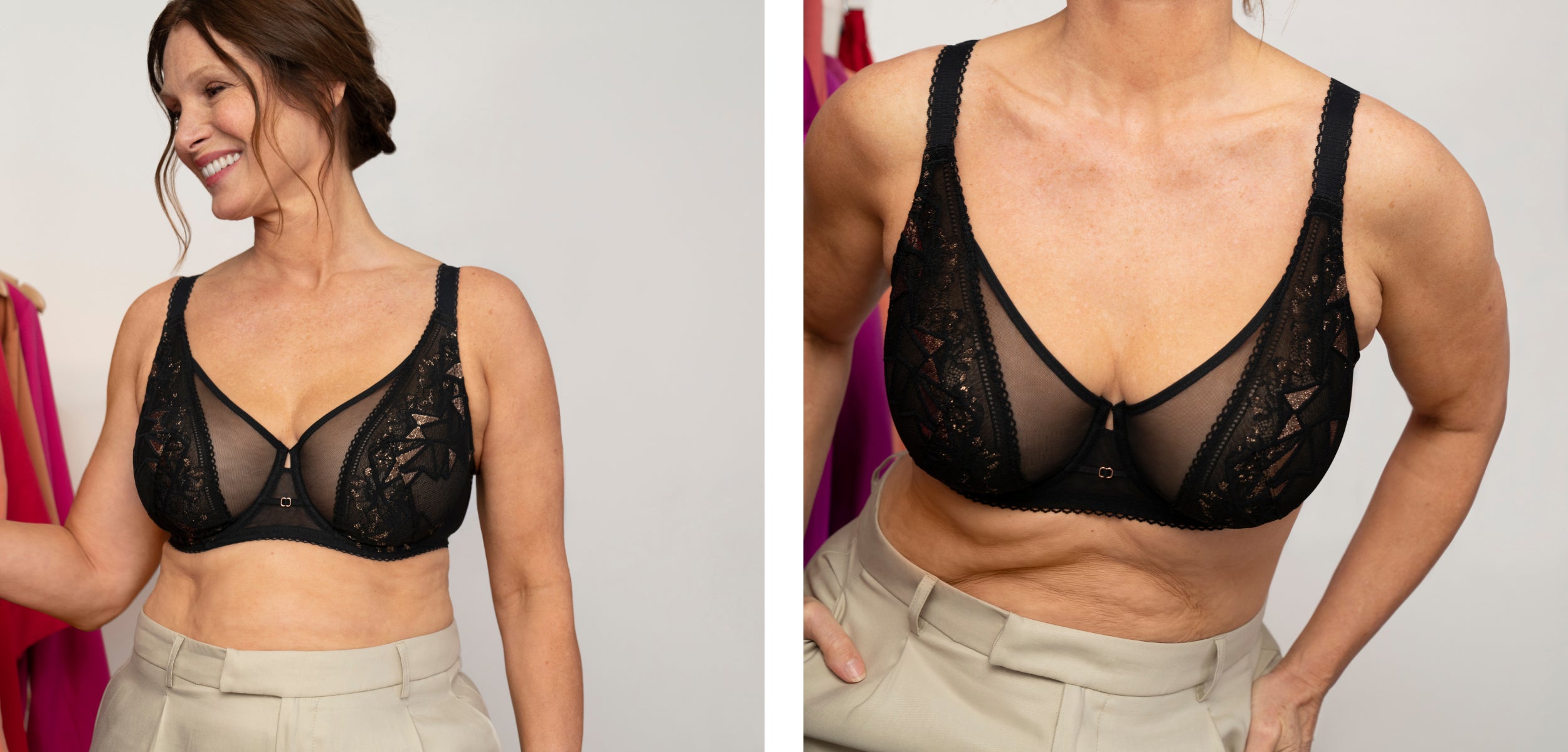 Parmi ses modèles favoris, Marie a choisi le soutien-gorge corbeille Désiré en coloris Noir & Lurex Cuivré.